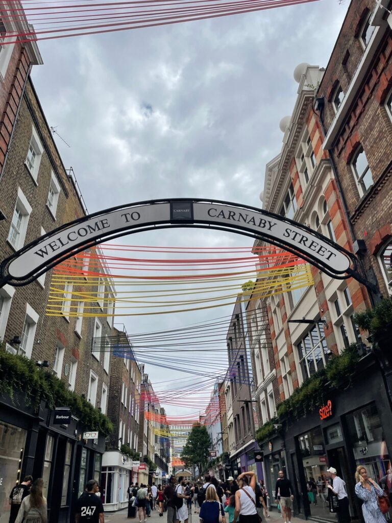 A close up photo of the Welcome to Carnaby Street sign.